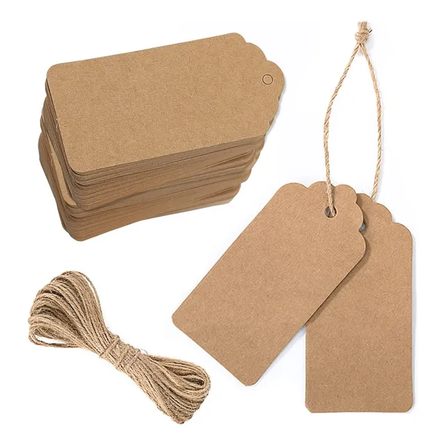 Tarjetas Papel Kraft Con Cordón Cuerda Colgante Rústica X 12