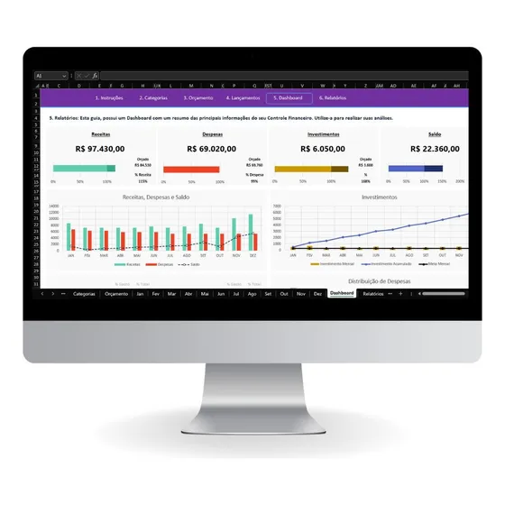 Planilha Excel Gastos e Receitas Mensais Formato Digital