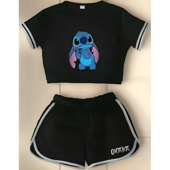 Roupa Infantil Menina Lilo Stitch Confortável Croped E Short