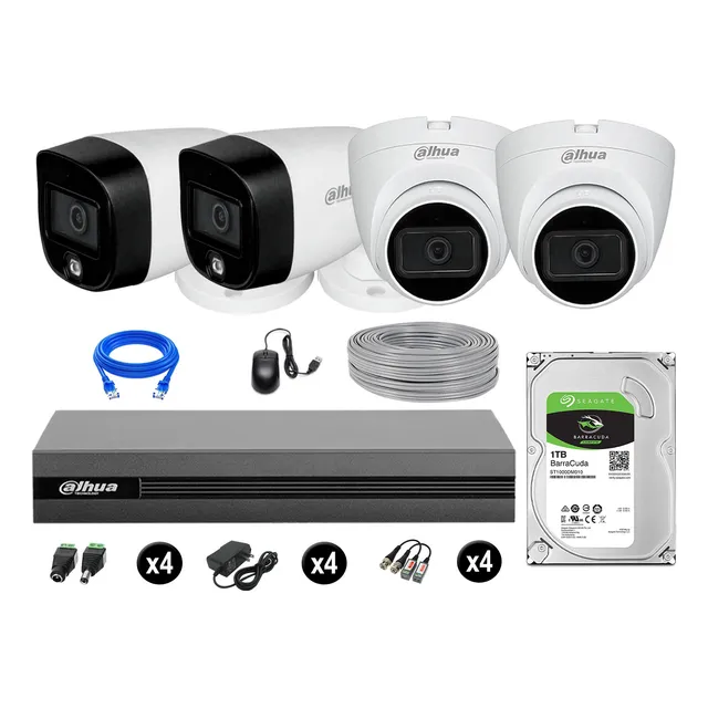 Cámaras Seguridad Dahua Kit 4 2mp 1tb Noche Full Color