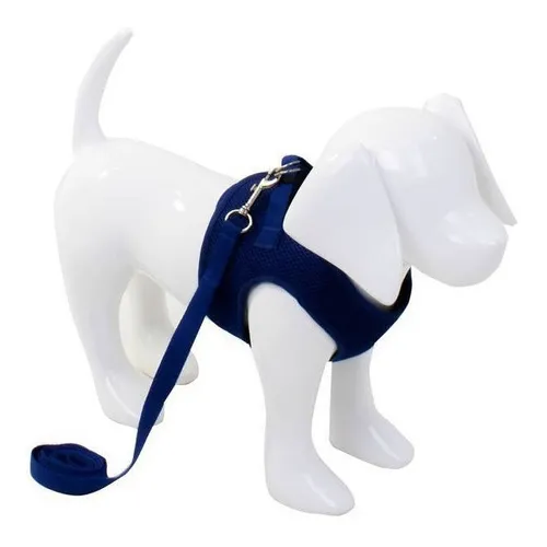 Peitoral + Guia Shitzu Lhasa Apso Pug Lulu Maltes Azul Tam G Aerado