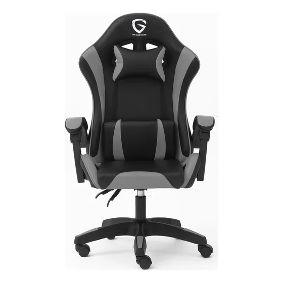 Silla Sillon Gamer Pc Escritorio Estudio Oficina Ergonomica Respaldo Reclinable Altura Ajustable Asiento Alta Densidad Color Gris Tapizado Cuero Sintético Reforzada The Game House 120kg Giratoria
