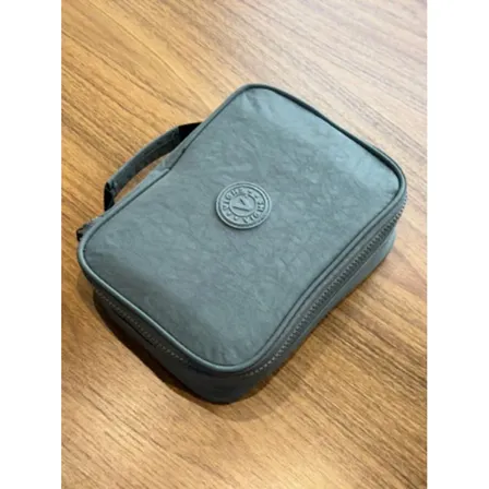 Estojo Escolar Box Nylon Com Alça Feminino/masculino Organiz Cinza Lisa