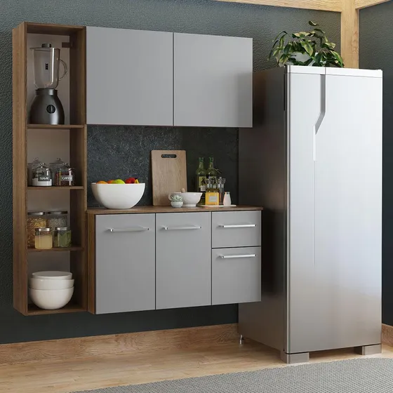 Cocina Integral Completa Modular Madesa Easy 120cm Color Rústico/Gris