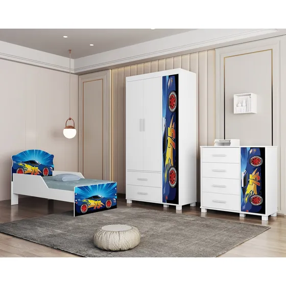 Quarto Infantil Mini Cama Com Cômoda E Guarda Roupa 3p Livia