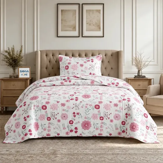 Cubrecamas 1.5 Plazas Flowers Cobertor Quilt Bruselas 1 Funda Almohada Suave Acolchado Liviano Verano Invierno Textil Verano Invierno