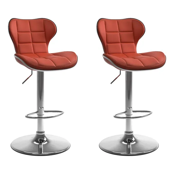 Corliving Barstool Tapiceria Rojo Giratorio Ajustable Piel 2