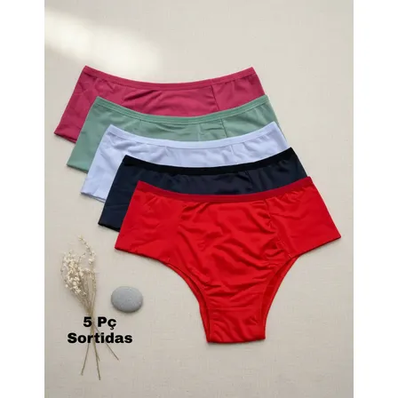 Kit 5 Calcinha Plus Size Cintura Alta Lateral Dupla E Larga