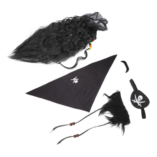 Set De Peluca Con Bigote Falso De Pirata Negro Con Barba De Set De Peluca Con Bigote Falso De Pirata Negro Con Barba De