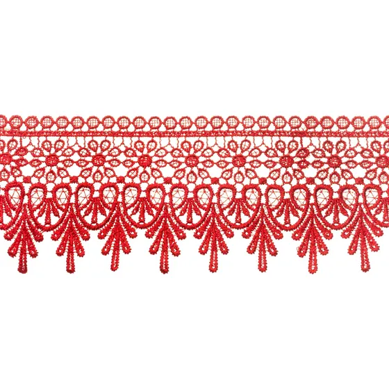 Funda Almohada Encaje Rojo Venecia Ribete Ancho Borde Floral