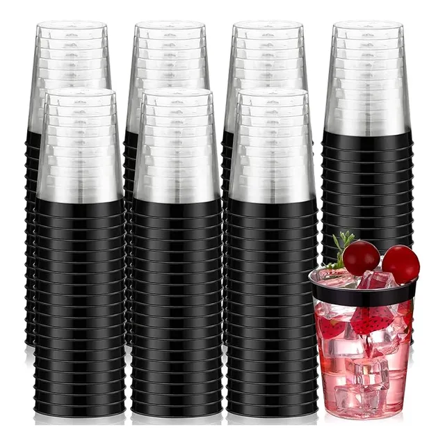 Vasos De 10 Oz Desechables Elegantes Para Fiesta 100 Piezas Color Negro