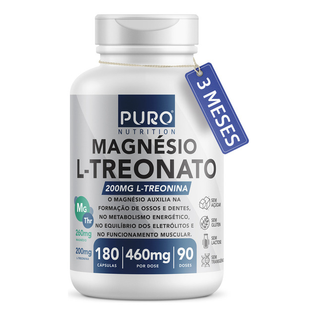 Magnésio L-treonato Puro Nutrition + Quelato, Alto Teor De Magnésio Por Porção, 180 Cápsul... Magnésio L-treonato Puro Nutrition + Quelato, Alto Teor De Magnésio Por Porção, 180 Cápsul...