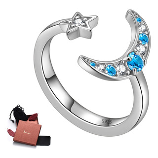 Anillo De Plata De Ley 925 Con Luna Y Estrella, Anillo Abier Anillo De Plata De Ley 925 Con Luna Y Estrella, Anillo Abier