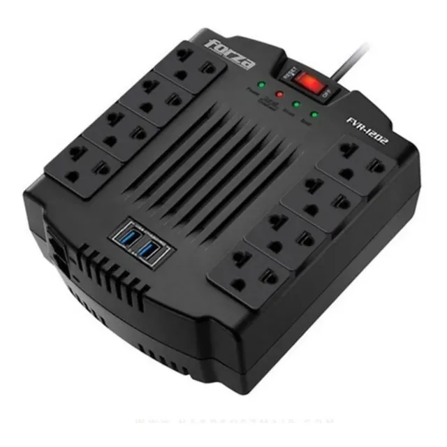 Estabilizador Forza Fvr-1202usb-1200va/600w 8 Tomas 2usb Color Negro