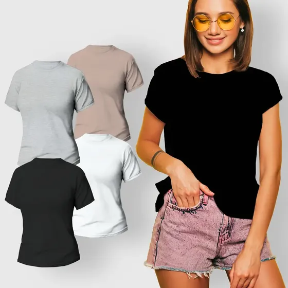Pack De Remeras Mujer X4 Manga Corta Lisa Algodón - M Al Xxl