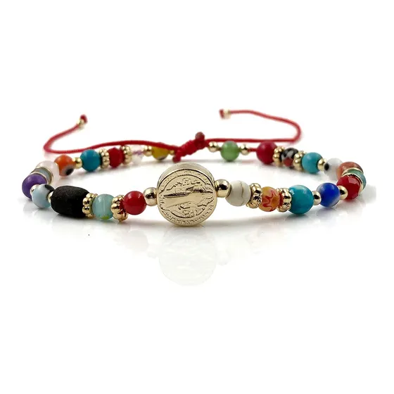 Pulsera De San Benito Genuino Piedra De Azabache Y Colo...