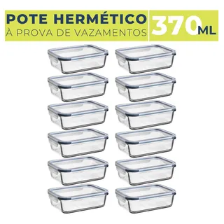 Kit 12 Potes De Vidro Vedação Hermética 370 Ml Cor Azul Kit 12 Potes De Vidro Vedação Hermética 370 Ml Cor Azul