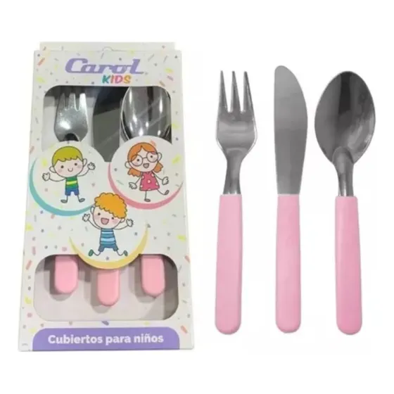 Set X3 Cubiertos Niños Bebe Infantil Plástico Acero En Caja