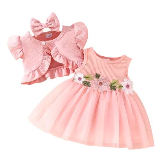Vestido, Cintillo Y Cárdigan Para Bebés