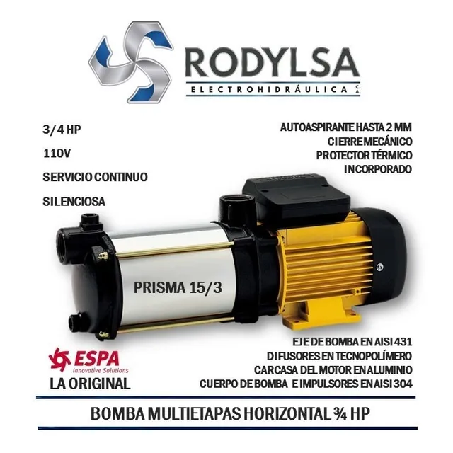 Bomba Multietapas Horizontal 3/4 Hp Modelo Prisma15/3