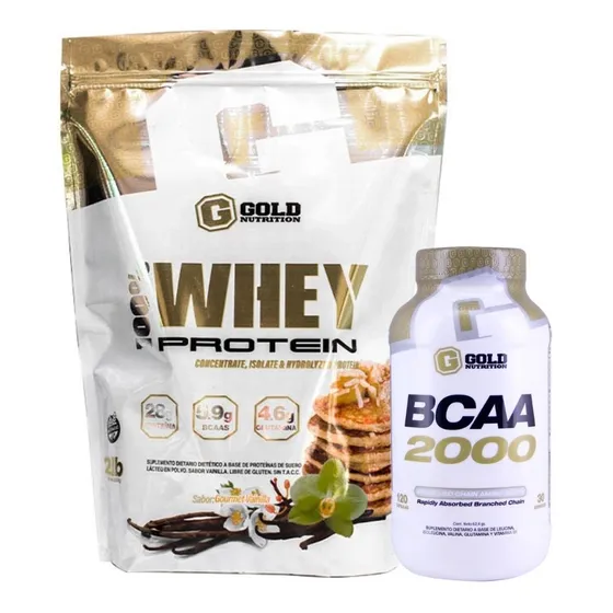 Whey Protein 2lb + Bcaa 2000. Combo Gold Nutrition. Outlet