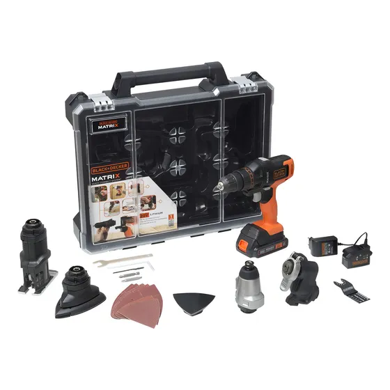 Taladro atornillador inalámbrico de 10mm Black+Decker MTX20K6A 20V + 1 batería de 1.5Ah + accesorio con maletín de transporte 220V