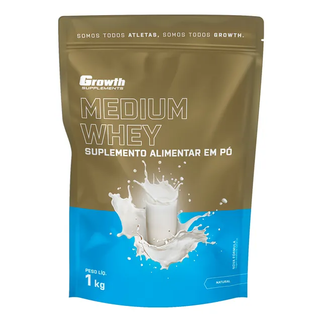 Whey Protein Medium 1kg Growth Supplementos - Natural