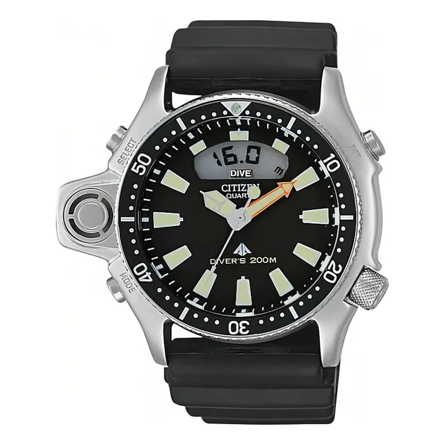 Reloj de Buceo Citizen Promaster Aqualand Jp2000 08e Color Negro Correa Plateada