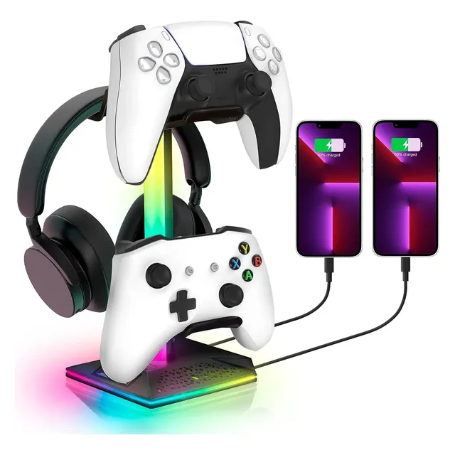 Soporte Para Controles Y Auriculares Ps, Xbox, Pc. Luz Rgb.