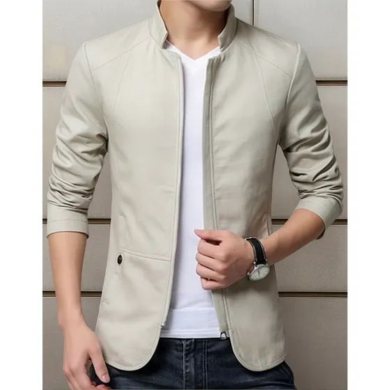 Chamarra Hombre Blazer De Algodón Cuello Alto Casual Abrigo