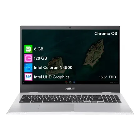 Notebook Chromebook Asus Celeron 8gb 128gb Ssd 15.6' Fhd Gris