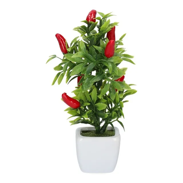 Planta Morrón Rojo Artificial Con Maceta