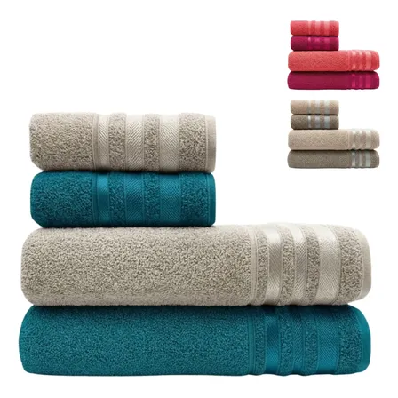 Jogo De Toalha 100% Algodão 2 Banho 2 Rosto Macia Felpuda Verde/celeste