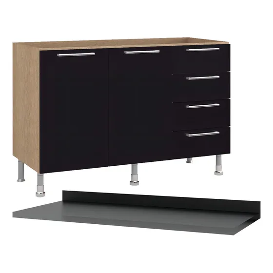 Balcão Cozinha Ditália Aspen C/tampo Carv/preto Cd-104 Cozy