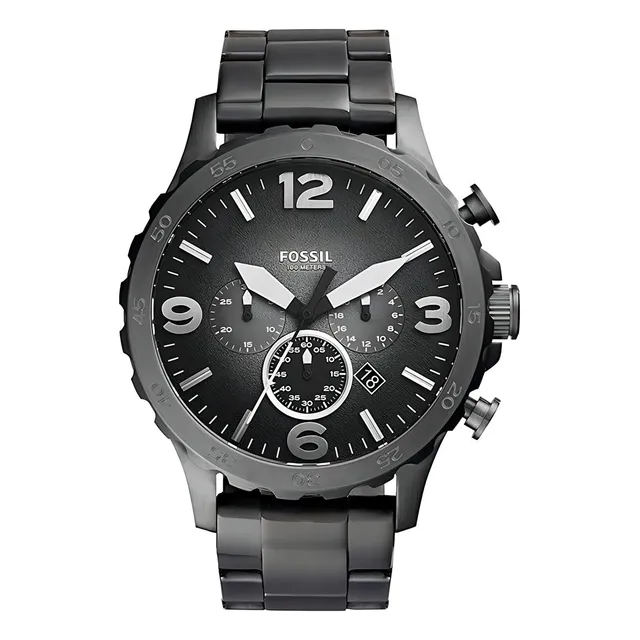 Reloj pulsera Fossil Nate con correa de acero inoxidable color gris - bisel negro