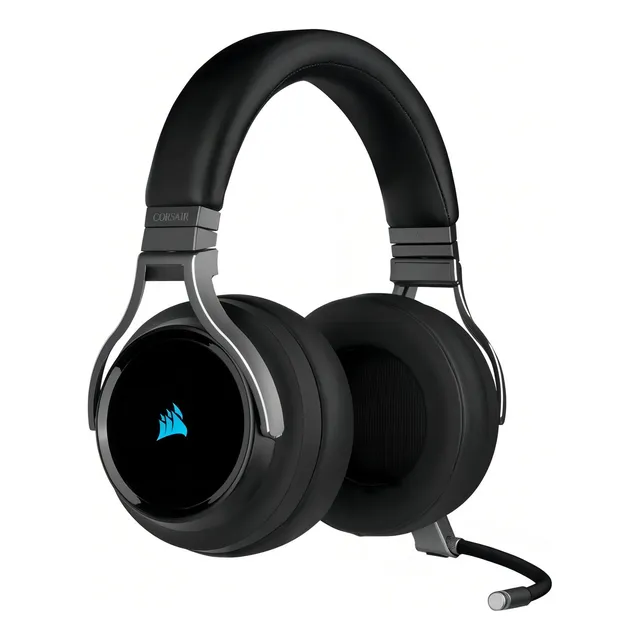 Auriculares gamer inalámbricos Corsair Virtuoso RGB Wireless carbon con luz LED