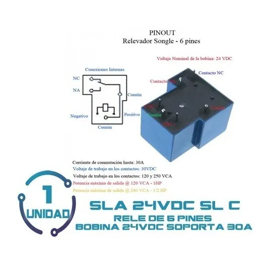 1 Unid Rele Relay Songle Sla-24vdc-sl-c 30a 24v 220v 6 Pines