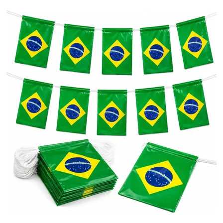 Kit Bandeirinha Brasil Bandeira Copa Festa Junina Varal 10m Verde Brasil