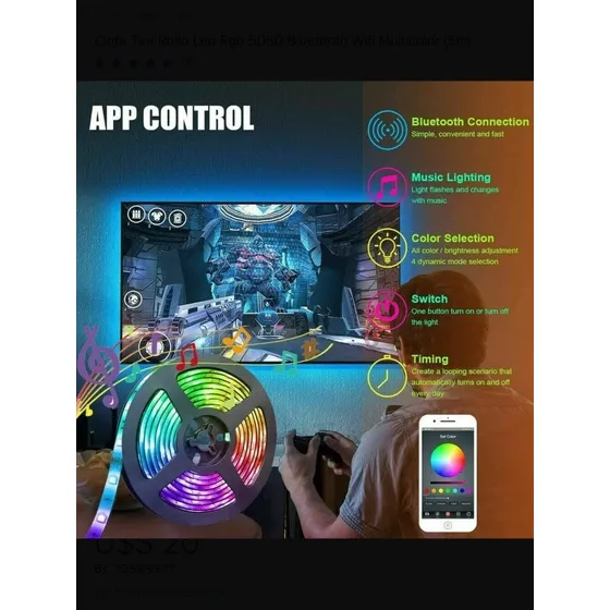 Cinta Led Rgb 5mts Con Conexion Bluetooth App Control Nuevo