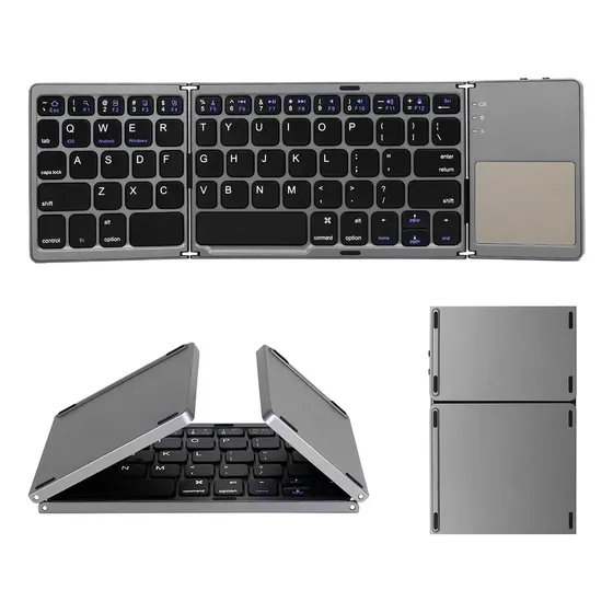 Mini Teclado Plegable En Tres Partes: Conectividad Bluetooth, Compacto Y Portátil, Tacto Sensible, Compatible... Gris Oscuro