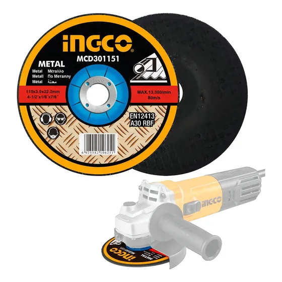 Disco De Corte Metal 4½ 115mm Ingco Para Amoladora Esmeril Color Amarillo