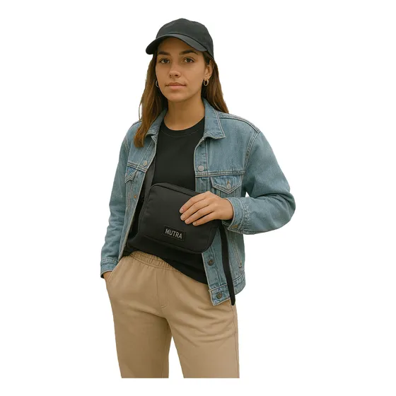 Riñonera Negra Microfibra Unisex Dos Bolsillos Mutra Negro