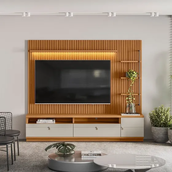 Rack Com Painel E Módulo Para Tv Até 75 Polegadas Com Led