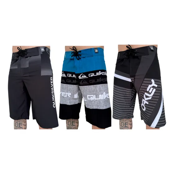 Kit 3 Bermudas Masculinas Tectel Elastano Quiksilver Oakley