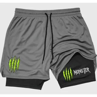 Short 2 Em 1 Academia Duplo Bermuda Masculina Treino Monster