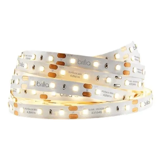 Fita Led 4,8w/m 12v 3000k Luz Quente 5 Metros Brilia 308398