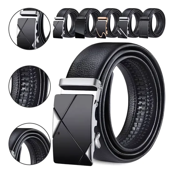 Cinto Negro De Elegante Cuero Hombre, Hebilla Automática