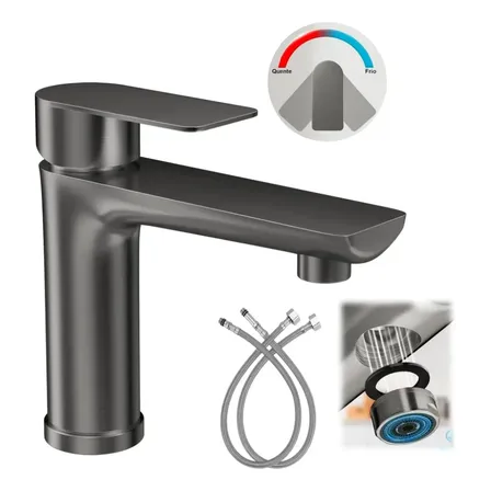 Torneira Cascata Banheiro Lavabo Cuba Monocomando Aço Inox Preto Brilhante