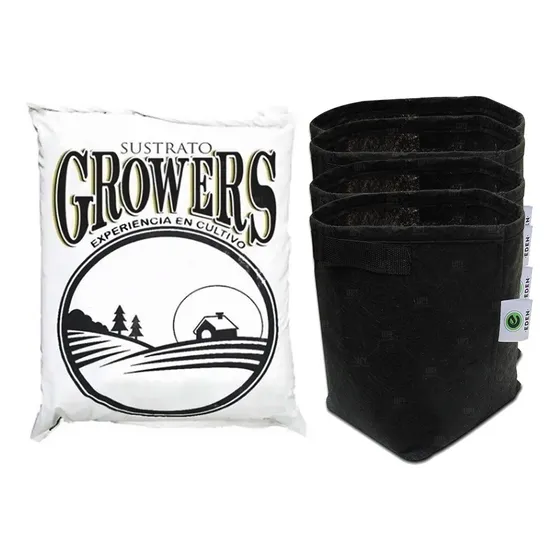 Sustrato Growers Original 20lts Macetas Geotextil 5lts 4u