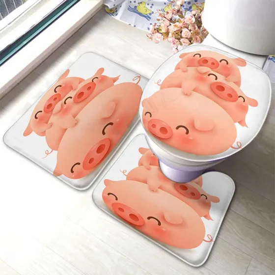 Alfombrilla Baño 3 Pieza Antideslizante Diseño Cerdo